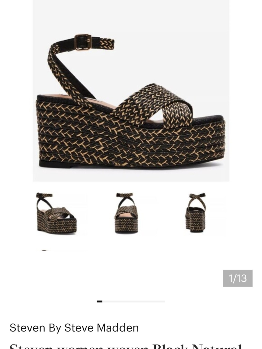 Steve Madden Black and Natural Woven Platform Wedge Sandal